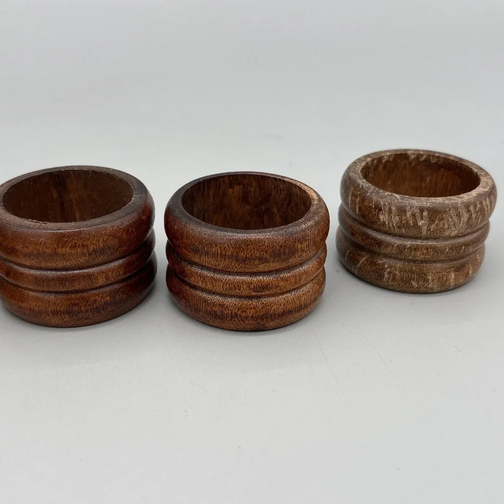 MCM Knobler Wooden Napkin Rings - Set of 10 - Wood Napkin Holders Vintage 1.25